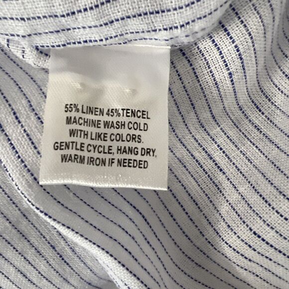 Untuckit Shirt Womens 4 White Stripe Button Up Long Sleeve Linen Blend Top - Picture 8 of 11